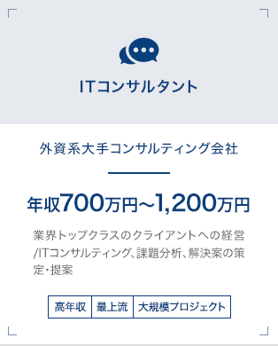 【ITコンサルタント】外資系大手コンサルティング会社｜年収700万円～1,200万円 業界トップクラスのクライアントへの経営/ITコンサルティング、課題分析、解決案の策定・提案[高年収][最上流][大規模プロジェクト]