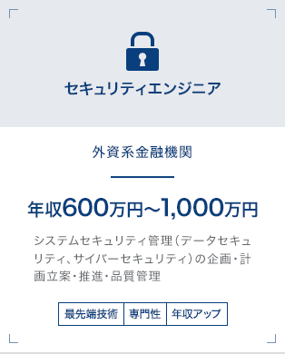 【セキュリティエンジニア】外資系金融機関｜年収600万円～1,000万円 システムセキュリティ管理（データセキュリティ、サイバーセキュリティ）の企画・計画立案・推進・品質管理[最先端技術][専門性][年収アップ]