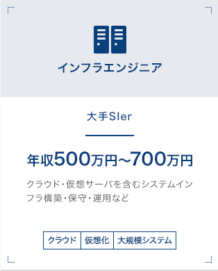 【インフラエンジニア】大手SIer｜年収500万円～700万円 クラウド・仮想サーバを含むシステムインフラ構築・保守・運用など[クラウド][仮想化][大規模システム]