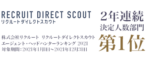 株式会社リクルート RECRUIT DIRECT SCOUT 2021年度エージェントヘッドハンターランキング 決定人数部門第1位