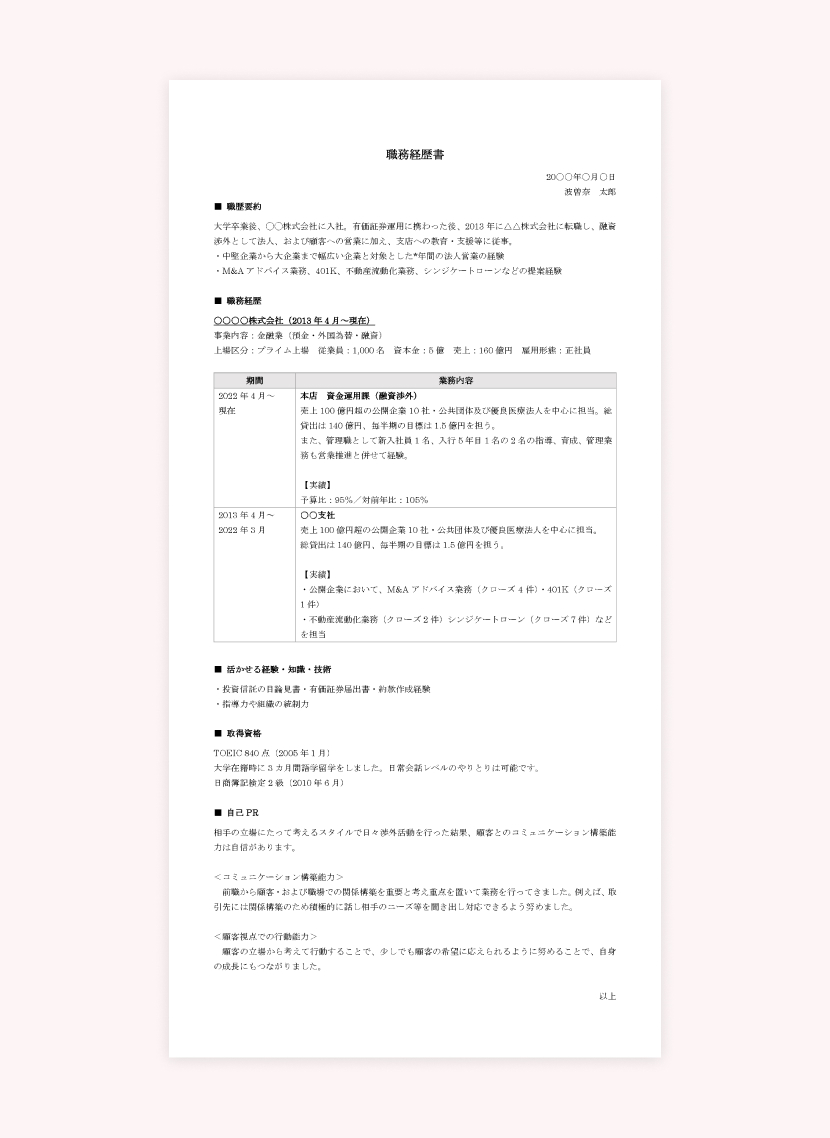 職務経歴書サンプル